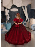 Off Shoulder Beaded Red Velvet Lace Tulle Gorgeous Flower Girl Dress